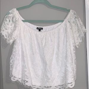 White lace off-the-shoulder blouse